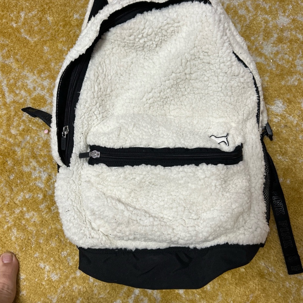 Pink Victoria’s Secret Rare Sherpa Large Campus Backpack School White